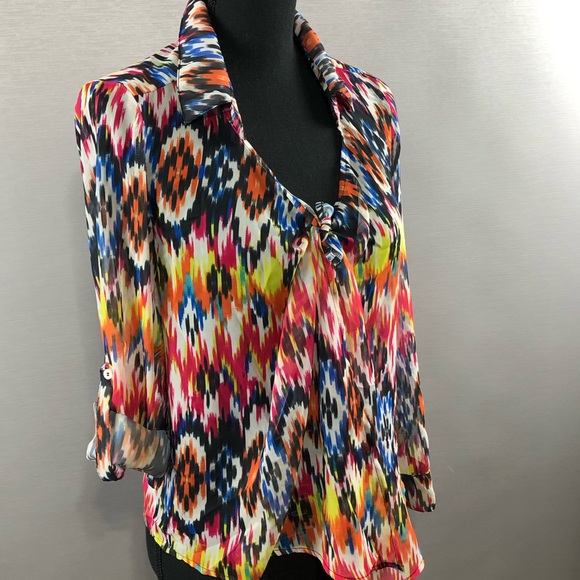 Multi-Color Sheer Tie Top with Chevron Design. SZ 3-5 - Picture 1 of 8